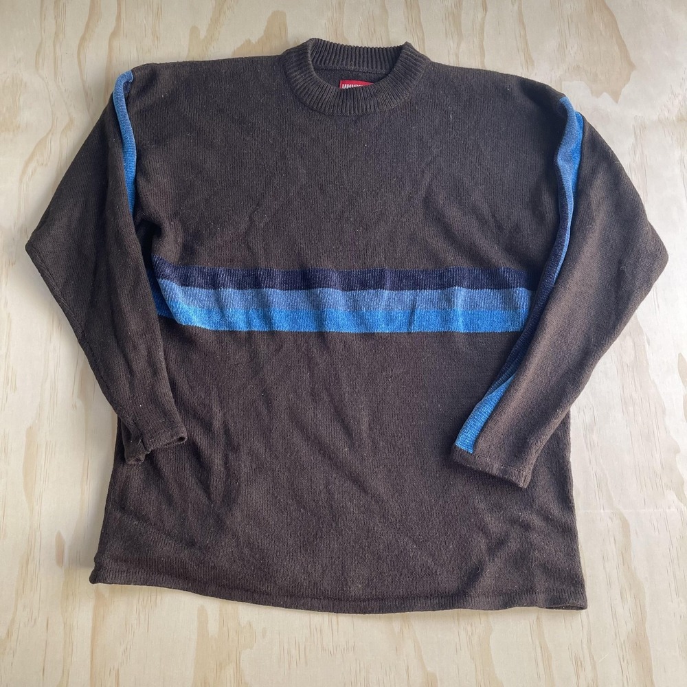 Vintage Unionbay Sweater Mens Medium Brown Stripe Crewneck Knit‎ Hong Kong 90s